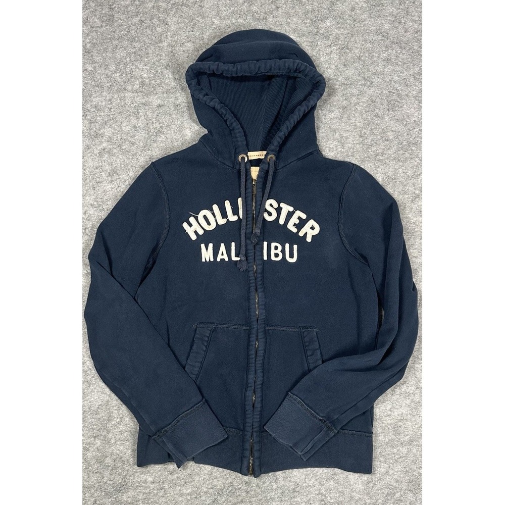 Vintage Distressed Hollister Malibu Zip Up Hoodie Size Medium Thermal Lined Hood